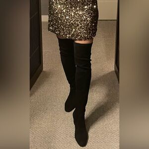 Stuart Weitzman Brandie Black Suede Over the Knee Boots